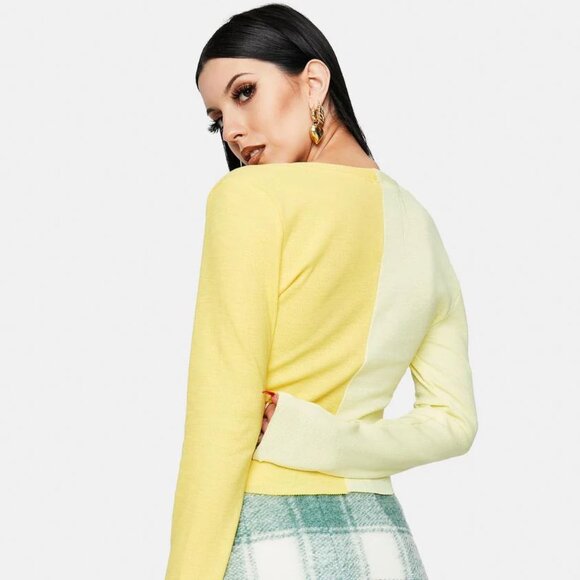 Bailey Rose Cardigan in Contrast Pastel Yellow Small - Picture 4 of 4